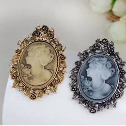 Ancient Silver Frame Lady Head Portrait Brooch Pin Fashion Business Suit Tops Corsage Rhinestone Brooches Fashion Jewelry