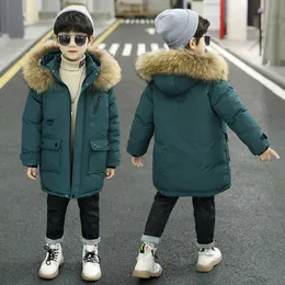 Jaqueta para baixo dos meninos Casaco espessado Inverno New Corean Crianças Crianças Infantis Jaqueta de algodão com capuz médio com capuz