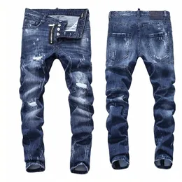 Herren Jeans Europäischen Amerikanischen Stil DSQ Loch Berühmte Marke Gerade Reißverschluss Slim Blue Denim Bleistift Hosen für 220928