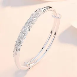 Bangle Fashion Silver Armband Retro Ethnic utsökt snidad påfågelfjädermönster Öppnar justerbar unisex -gåva