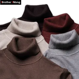 Camisolas masculinos de 6 cores Sweater de gola alta de outono masculino e inverno moda moda casual fit fit cor sólido despulamento de calor MACHA MASCA 220928