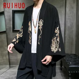 Herrjackor Ruihuo Dragon broderi kimono jacka män kappa streetwear bomber jacka män hip hop män jacka vindbrytare 5xl 2022 ny T220926