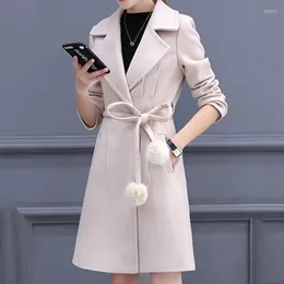 Lana da donna Miscele da donna SAGACE Cappotto da donna slim di media lunghezza con bavero carino decorazione chic con una piccola palla manica lunga all'aperto