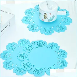 Mattor kuddar Sile Rose Flower Kitchen Dining Table Decortion Heat Insation Resistant Mat Pad Cup Holder Placemat Drop Delivery 2021 Hom DHMFU