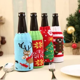 Julstickad vinflaska Cover Party Favor Xmas Beer Wines Väskor Santa Snowman Moose Beers flaskor täcker grossist FY4767 0928