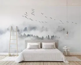 Tapety Beibehang niestandardowa tapeta P o Mural Papier ścienne Ptak Pine Sine Forest Chmury Papel de Pareede 3D Papier Papier Peint 220927
