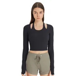 Lu Lu Sl Slim Feltshirt Fit plego il collo da yoga camicie a maniche lunghe morbide contro la maglietta per la pelle con tazze rimovibili