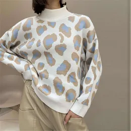 Maglione da donna di inverno di moda 2022 maglione a collo alto con stampa leopardata maglione lavorato a maglia caldo vintage per abbigliamento da donna