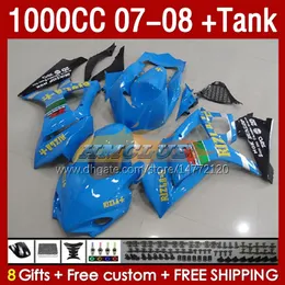 Kit & Tank Fairings For SUZUKI GSXR1000CC GSXR 1000 CC 1000CC 07-08 Bodywork 158No.140 GSXR-1000 GSXR1000 K7 07 08 Body GSX R1000 GSX-R1000 2007 2008 Fairing glossy blue
