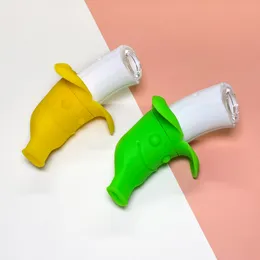 Home Garden banana unique shape silicone hand pipe hot sales smoking water pipes with glass bong colorful