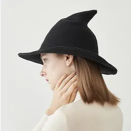 Halloween Witch Hat Wizard Magic Hats Woman's Cap Woman Solid wełniane dzianinowe czapki Kobiet Autumn Winter Fashion Akcesoria