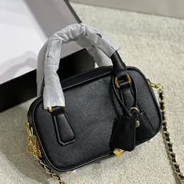 Fashion Mini Boston Bag Triangle chain tote Bags vintage Cylinder Handbags black Business trip Shoulder Pillow bags zipper package party portable women's purse