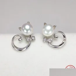 Stud Delicate Cat Pearl Earrings S925 Sterling Sier Stud Summer Style 7-8mm For Women Girl Diy Wedding Gift 1 Drop Delivery 2021 Jewel DH5CA