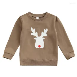 Felpe con cappuccio 2022 Christmas Kids Baby Boy Girl Manica lunga O-Collo Alce Stampa Pullover Felpa Top Abiti Abiti autunnali