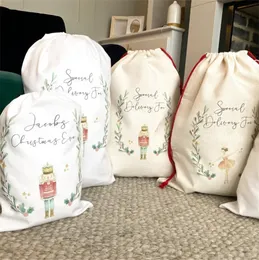 DIY Personalized Sublimation Printing Fine Linen Christmas Gift Bags Pocket Drawstring Pocket Santa Sacks Bag