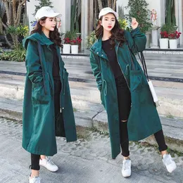 Trench Coats Windbreaker Women's Middle Long Korean 2021 Spring Autumn New Hooded Casual Trench Coat For Women Loose Over Knee Paszcz Damski Y2209