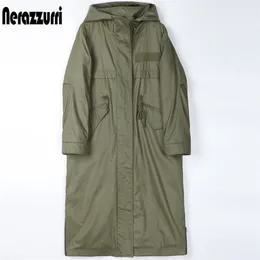 Damen Pelzimitat Nerazzurri Winter Langer warmer dicker Parka mit Kapuze Ärmel Flauschiger, mit Kaninchen gefütterter Mantel Designermode 220928