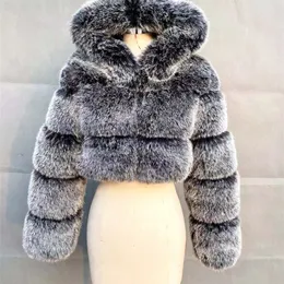 Pelliccia sintetica da donna ZADORIN Cappotti e giacche corte di alta qualità ry Cappotto soffice da donna con giacca invernale con cappuccio manteau femme 220927