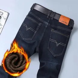 Herren Jeans Klassische Regular Fit Fleece Business Mode Lose Lässige Stretch Hosen Männliche Marke Plus Samt Gepolsterte Warme Hosen 220928