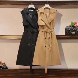 Trenchockar Kvinna Autumn Sleeveless Vest Trench Female Casual Long Overcoat Ladies Double Breasted Fashion Coat Trench A48 Y2209