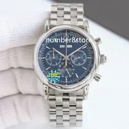 5270 MENS Titta Swiss Ch 29 -535 Automatisk rörelse Rostfritt stål Vit / Blue Dial Perpetual Calendar Sapphire Crystal Moon Phase Classic Luxury Wristwatch
