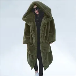 Womens Fur Faux Overdimensionerad vinterrock Kvinnor Parka Long Warm Jacket S Hoodies Loose Outwear Casaco Feminino 220926