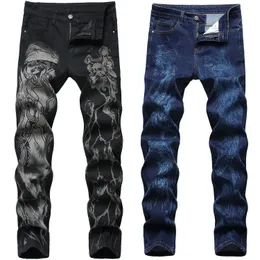 Мужские джинсы Mens High Street Tiger Prints Jeans Pants Pants Designs Designs Casual Men Dragon Classic Black Blue 220927