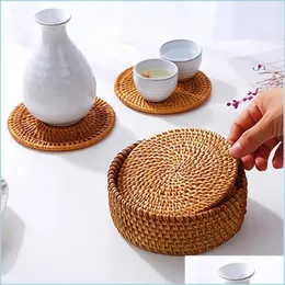 Mats Pads Rattan Woven Made Insation Tea Round Placemat Table Tapete Acessórios de cozinha Drop Drop 2021 Home Garden Kitchen di Dhieb