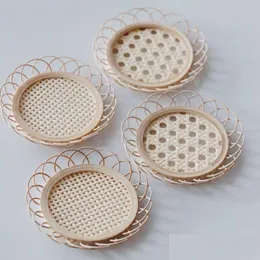 Mats Pads Placeat Rattan Cup Uchwyt Vintage Coastery Floret kształt herbaty podkładki w stylu koreańskim domem jadalni dostawa 20 dh7zd