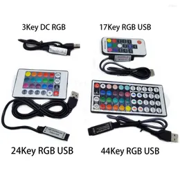 Controladores DC 5V USB LED RGB Controller Mini 3Keys Dimmer 24key 44key IR Remoter 17Keys RF Controle sem fio para Strip