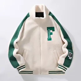 Vinterjacka herr fuzzy sherpa jacka fleece fluffig långärmad full zip streetwear varm varsity jackor plus storlek 4xl