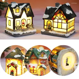 Decorações de Natal Resina Casa pequena Luz alegre para casa Presentes de Natal Cristmas Ornamentos Ano Noel Navidad Decor