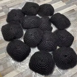 4mm afro kinky curl brasiliansk jungfrulig mänsklig hårstycke svart färg mono spetsar med pu toupee för svarta män snabb uttryck leverans