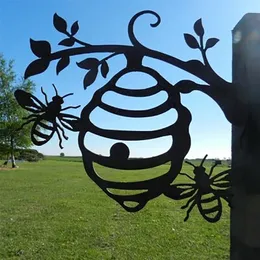 장식 개체 인형 금속 꿀벌 하이브 정원 장식 선물 야외 말뚝 크리 에이 티브 벌집 펜던트 안뜰 공예 홈 인테리어 220928