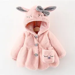 Покрыть милые кроличьи уши плюшевые детские куртки Рождество сладкая принцесса осень зима теплая капюшона на верхней одежде для девочек 220927