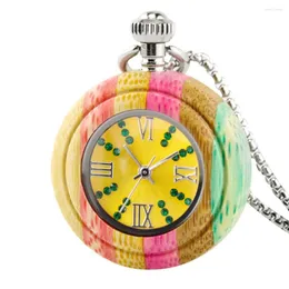 Pocket Watches Novel Colorful Bamboo Wood Quartz Watch Arabic Numerals Round Dial Wooden Pendant Clock Men Women With Chain