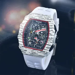 Mission Runway Sports Style Watch 43mm de qualidade de quartzo de qualidade rel￳gio rel￳gio de borracha ￠ prova d'￡gua Camada luminosa calend￡rio Hallowed Out Design Wristwatches