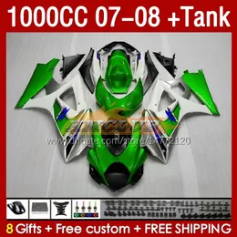 Fairings Kit Tank for Suzuki GSXR1000CC GSXR-1000 K7 GSXR 1000 CC 07-08 Podywork 158no.99 1000CC GSXR1000 2007 2008 Body GSX-R1000 GSX R1000 07 08 Fairing Metal Green Green