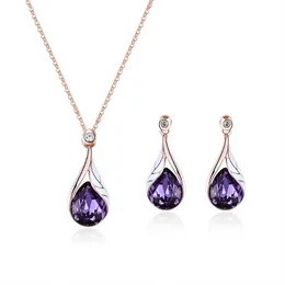 Diamond Water Drop Necklace Earrings Jewelry Set for Women Fashion Jewelry Will and Sandy Gift