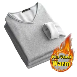 Erkek Termal iç çamaşırı sonbahar kış artı kadife kalınlaşan erkek termal iç çamaşırı üstleri uzun kollu yumuşak sıcak tişört gündelik v boyun adam termal bluz 220927