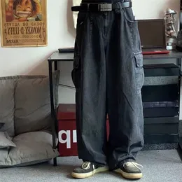 Men's Jeans Baggy Trousers Male Denim Pants Black Wide Leg Oversize Cargo Korean Streetwear Hip Hop Harajuku 220927