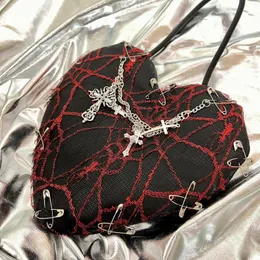 Evening Bags HAEX Y2K Goth Women's Bag 2022 Trend Fashion Random Cross Lace Spiderweb Heart Shaped E Girl Shoulder Harajuku Bolso Mujer