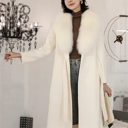 Womens Wool Blends CXFS Real Fur Coat Winter Jacket Women Natural Collar Cashmere Long Outerwear Ladies Streetwear 220926