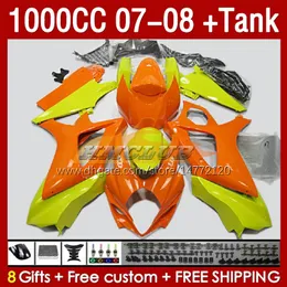 Fairings Tank لـ Suzuki GSXR1000 GSXR 1000 CC K7 GSX-R1000 2007-2008 Bodys 158no.74 1000CC GSXR-1000 07 08 Bodywork GSX R1000 2007 2008 Full Fairing Kit Stock Orange Stock