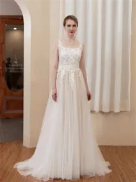 A-Line Свадебное платье без спинка романтическое кружевное аппликация пляж Boho Bridal Dress LD8038