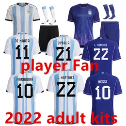 2022 Maradona Soccer Jersey Dybala Agüero Di Maria 22 23 Home Away Pre-Patch Fan Men Sets Camisa de fútbol Versión del jugador
