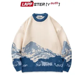 Męskie swetry Lappster-youth mężczyzn harajuku moutain zimowe swetry ściągacza męskie duże koreańskie mody sweter kobiety vintage ubrania 220928