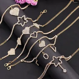 Cavigliere Caraquet Cavigliera con nappa a forma di stella di cristallo cava per donna Oro argento Colore lustro Doppia fila strass Gioielli con catena del piede del tennis