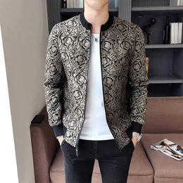 Kurtki męskie Jacquard Kurtka 2021 Autumn New Mens Zipper Bomber Jacket Streetwear Men Długie rękaw Casual Vintage Party Slim Fit Coats T220926