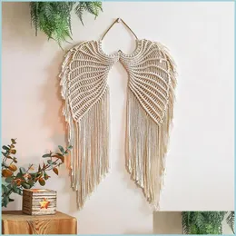 Taquestres tapeçarias rame boho tapeçaria de estilo nórdico anjos de asa decoração de parede artesanato tecido boêmio para quarto decoração de casa de casa dhpj8